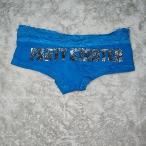 Blue "Party Starter" Lace Trim Hipster Underwear/Shorts